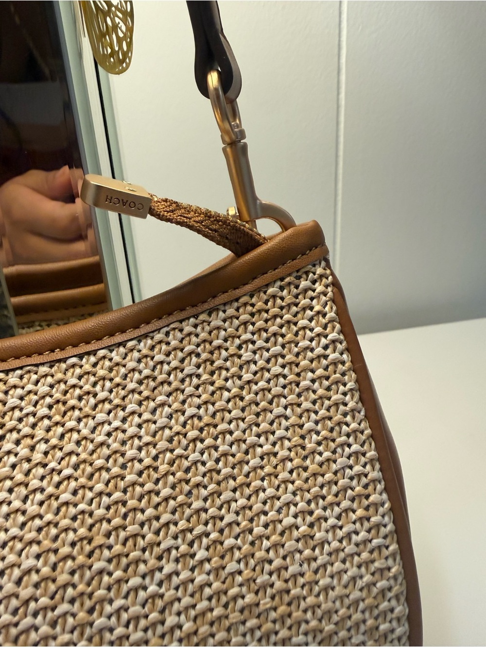 Coach Woven Straw Shoulder Bag in Brown and Natural - Picture 5 of 6